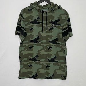 RVCA Cotton Hooded Short Sleeve Camo T Shirt Size Large